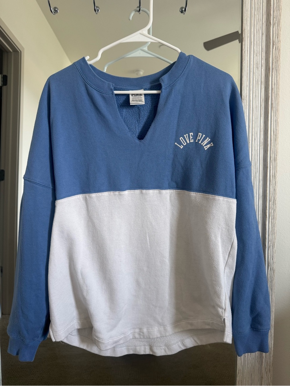 PINK Victoria's Secret Two-Tone Blue and White Pullover Sweatshirt